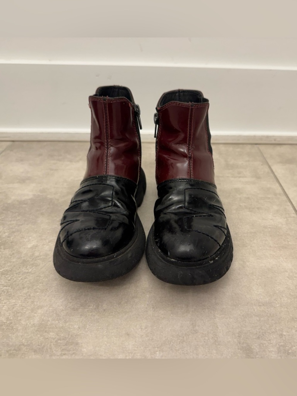 Marni Girls Two-Tone Burgundy and Black Leather Ankle Boots Size 30
